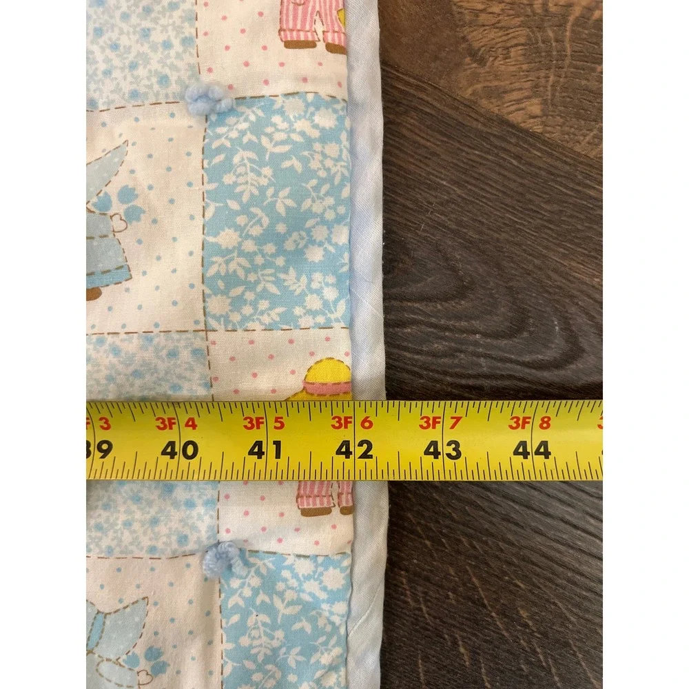 Quilted‎ Baby Blanket Blue Bunny Girl Watering Can Print Nursery